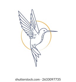 Logo d'une société appelé nom du logo. Le logo est un oiseau avec un contour bleu et orange
