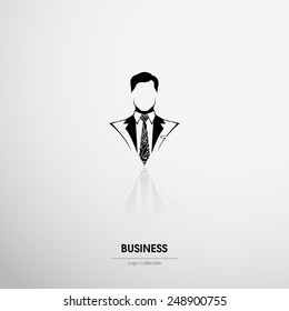 Logo company, club, Recruitment, salon  label. Ornate businessman icon man in suit and tie 