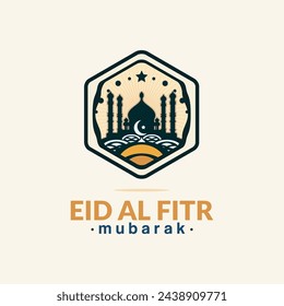 logo for company eid mubarak logo with mosque stars and moon logo design vector