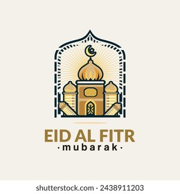 logo for company eid mubarak logo with mosque stars and moon logo design vector