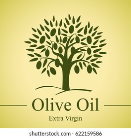 The logo for the company engaged olives oil. Sign olives tree on yellow background. Logo vector - abstract tree.