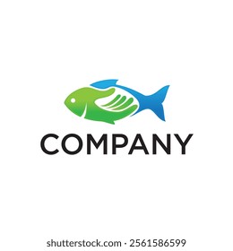 logo of a company featuring a fish design with a green front and blue tail