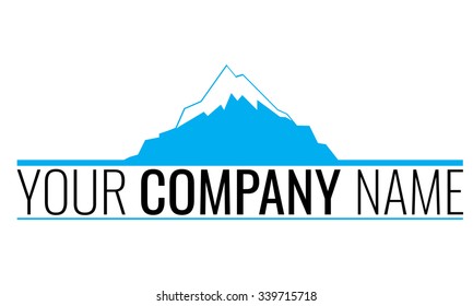 Logo for a company with illustrated moutain rock symbol, snow on the top