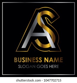  AS Logo. Company Logotype Letter Design Vector with Silver and Gold Colors.