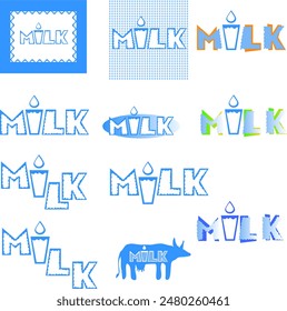 Logo for a company producing dairy and farm products. Vector illustration stylized lettering milk as banner logo