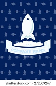 Logo for a company of a Rocket Launching to The Sky with Light Blue pattern against a Dark Blue Background