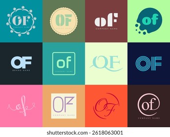 OF logo company template. Letter o and f logotype. Set different classic serif lettering and modern bold text with design elements. Initial font typography. Collection trendy business identity.