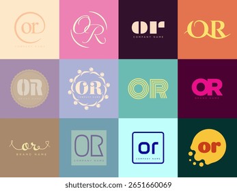 OR logo company template. Letter o and r logotype. Set different classic serif lettering and modern bold text with design elements. Initial font typography. Collection trendy business identity.