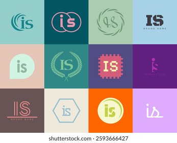 IS logo company template. Letter i and s logotype. Set different classic serif lettering and modern bold text with design elements. Initial font typography. Collection trendy business identity.
