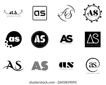 AS logo company template. Letter a and s logotype. Set different classic serif lettering and modern bold text with design elements. Initial font typography. Collection trendy business identity.