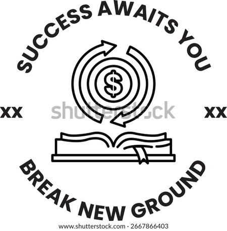 A logo for a company that is about to succeed. The logo is a book with a dollar sign in the middle. The logo is black and white