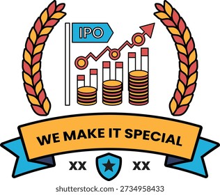 A logo for a company that makes it special. The logo features a bunch of coins and a flag