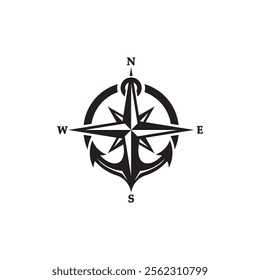 A logo with a compass and anchor, symbolizing direction and stability vector design illustration