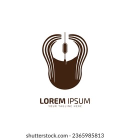 A logo of computer mouse vector silhouette icon design template isolated brown color