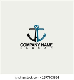 logo concept Anchor letter A Simple, Anchors logo, Marine round retro emblem in hipster style with anchor and inscriptions. - Vector 