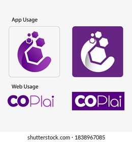 logo with the concept of an application in the form of a semicircle with a foamy hexagon