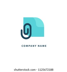 Logo concept of archive, blog, note, encyclopedia, online courses, file storage, webinar, stationery, education. Document icon. Vector logotype design clip and paper.