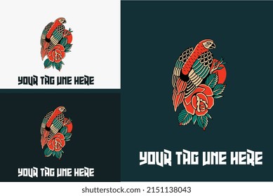 logo concept of bird with red rose vector illustration design