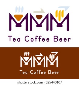 Logo concept for brands containing in their name three Letters M. Logo template with Beer, Tea, Coffee. Abstract vector Icon, logotype for cafe, bar, pub