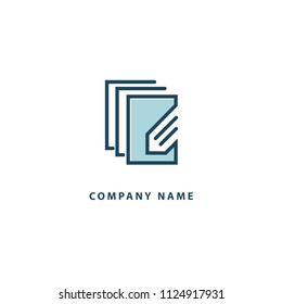Logo concept of chat, blog, note, encyclopedia, online courses, sketch art, webinar, communication, stationery, education. Message icon. Vector logotype design pen and paper.