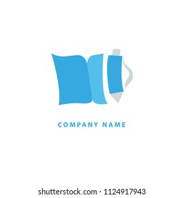 Logo concept of chat, blog, note, encyclopedia, online courses, sketch art, webinar, communication, stationery, education. Message icon. Vector logotype design pen and paper.