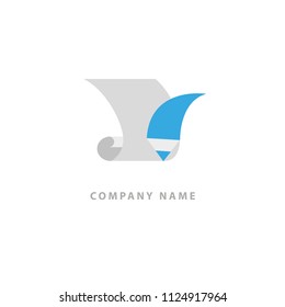 Logo concept of chat, blog, note, encyclopedia, online courses, sketch art, webinar, communication, stationery, education. Message icon. Vector logotype design pen and paper.