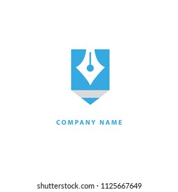 Logo concept of chat, blog, note, encyclopedia, online courses, outline art, webinar, communication, stationery, education. Sketch icon. Vector logotype design pen and paper.