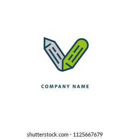 Logo concept of chat, blog, note, encyclopedia, online courses, outline art, webinar, communication, stationery, education. Sketch icon. Vector logotype design pen and paper.