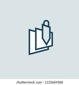 Logo concept of chat, blog, note, encyclopedia, online courses, sketch art, webinar, communication, stationery, education. Message icon. Vector logotype design pen and paper.