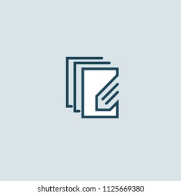 Logo concept of chat, blog, note, encyclopedia, online courses, sketch art, webinar, communication, stationery, education. Message icon. Vector logotype design pen and paper.