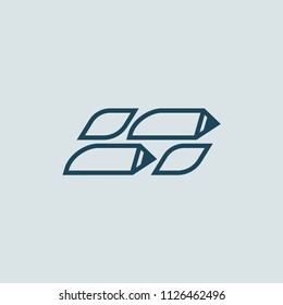 Logo concept of chat, blog, note, encyclopedia, online courses, outline art, webinar, communication, stationery, education. Sketch icon. Vector logotype design pen and paper.