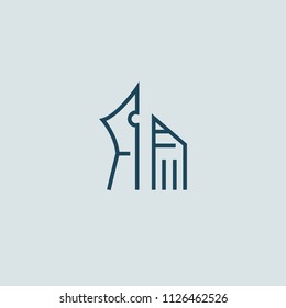 Logo concept of chat, blog, note, encyclopedia, online courses, outline art, webinar, communication, stationery, education. Sketch icon. Vector logotype design pen and paper.