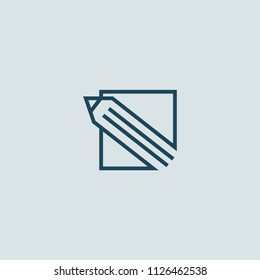 Logo concept of chat, blog, note, encyclopedia, online courses, outline art, webinar, communication, stationery, education. Sketch icon. Vector logotype design pen and paper.