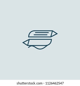 Logo concept of chat, blog, note, encyclopedia, online courses, outline art, webinar, communication, stationery, education. Sketch icon. Vector logotype design pen and paper.