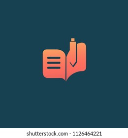 Logo concept of chat, blog, note, encyclopedia, online courses, sketch art, webinar, communication, stationery, education. Message icon. Vector logotype design pen and paper.