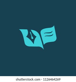 Logo concept of chat, blog, note, encyclopedia, online courses, sketch art, webinar, communication, stationery, education. Message icon. Vector logotype design pen and paper.