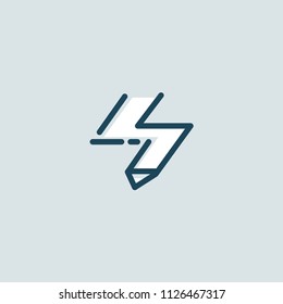 Logo concept of chat, blog, note, encyclopedia, online courses, outline art, webinar, communication, stationery, education. Sketch icon. Vector logotype design pen and paper.