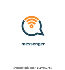 Logo concept of chat, media, dialogue script, popup, spam, profile, software, communication, contact, social network. Support service, messenger. Message icon. Vector logotype design speech bubble.