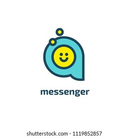Logo concept of chat, media, dialogue script, popup, spam, profile, software, communication, contact, social network. Support service, messenger. Message icon. Vector logotype design speech bubble.