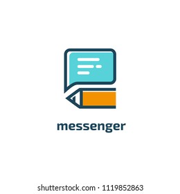 Logo concept of chat, media, dialogue script, popup, spam, profile, software, communication, contact, social network. Support service, messenger. Message icon. Vector logotype design speech bubble.