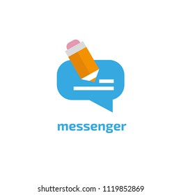 Logo concept of chat, media, dialogue script, popup, spam, profile, software, communication, contact, social network. Support service, messenger. Message icon. Vector logotype design speech bubble.