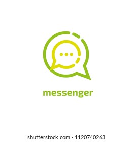 Logo concept of chat, media, dialogue script, popup, spam, profile, software, communication, contact, social network. Support service, messenger. Message icon. Vector logotype design speech bubble.