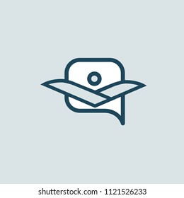 Logo concept of chat, media, dialogue script, popup, spam, profile, software, communication, contact, social network. Support service, messenger. Message icon. Vector logotype design speech bubble.