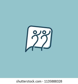 Logo concept of chat, media, soft, dialogue script, popup, spam, profile, software, communication, contact, social network. Support service, messenger. Message icon. Logotype speech bubble and people.