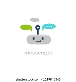 Logo concept of chatbot, media, soft, dialogue script, popup, spam, profile, software, communication, contact. Support service bot in speech bubble. 