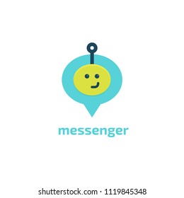 Logo concept of chatbot, media, soft, dialogue script, popup, spam, profile, software, communication, contact. Support service bot in speech bubble. 