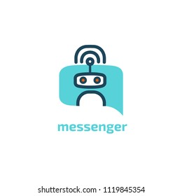 Logo concept of chatbot, media, soft, dialogue script, popup, spam, profile, software, communication, contact. Support service bot in speech bubble. 