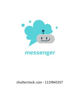 Logo concept of chatbot, media, soft, dialogue script, popup, spam, profile, software, communication, contact. Support service bot in speech bubble. 