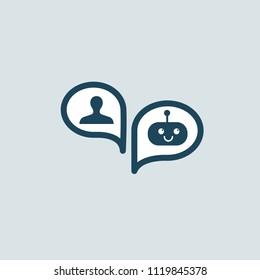 Logo concept of chatbot, media, soft, dialogue script, popup, spam, profile, software, communication, contact. Support service bot in speech bubble. 