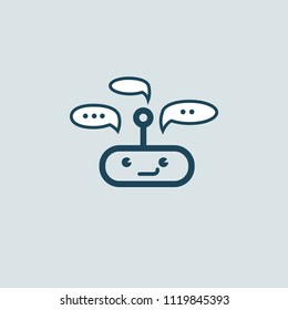 Logo concept of chatbot, media, soft, dialogue script, popup, spam, profile, software, communication, contact. Support service bot in speech bubble. 